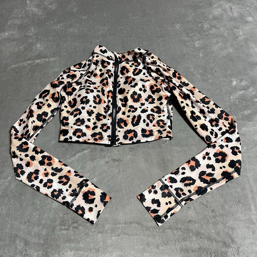 New Seadra Rashguard Womens Large Animal Print Swimwear Padded Zip Up Cropped